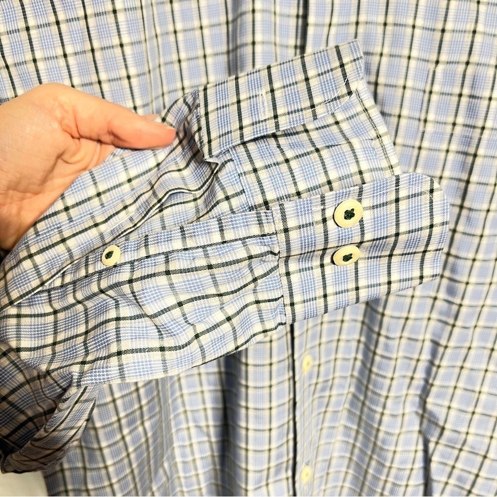 Peter Millar Men’s Medium Blue, Black, White Plaid Shirt 100% Cotton Button-Down - Picture 8 of 10
